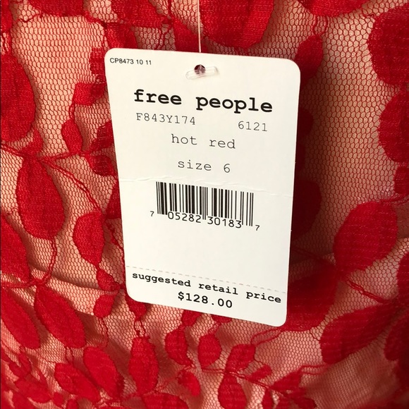 NWT! Free People Floral Red Lace Dress, 6 - Picture 7 of 8